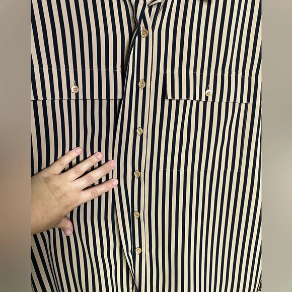 Vintage Alfred Dunner blouse Tan and Black Striped Button Up Shirt women size 12 - Picture 2 of 9
